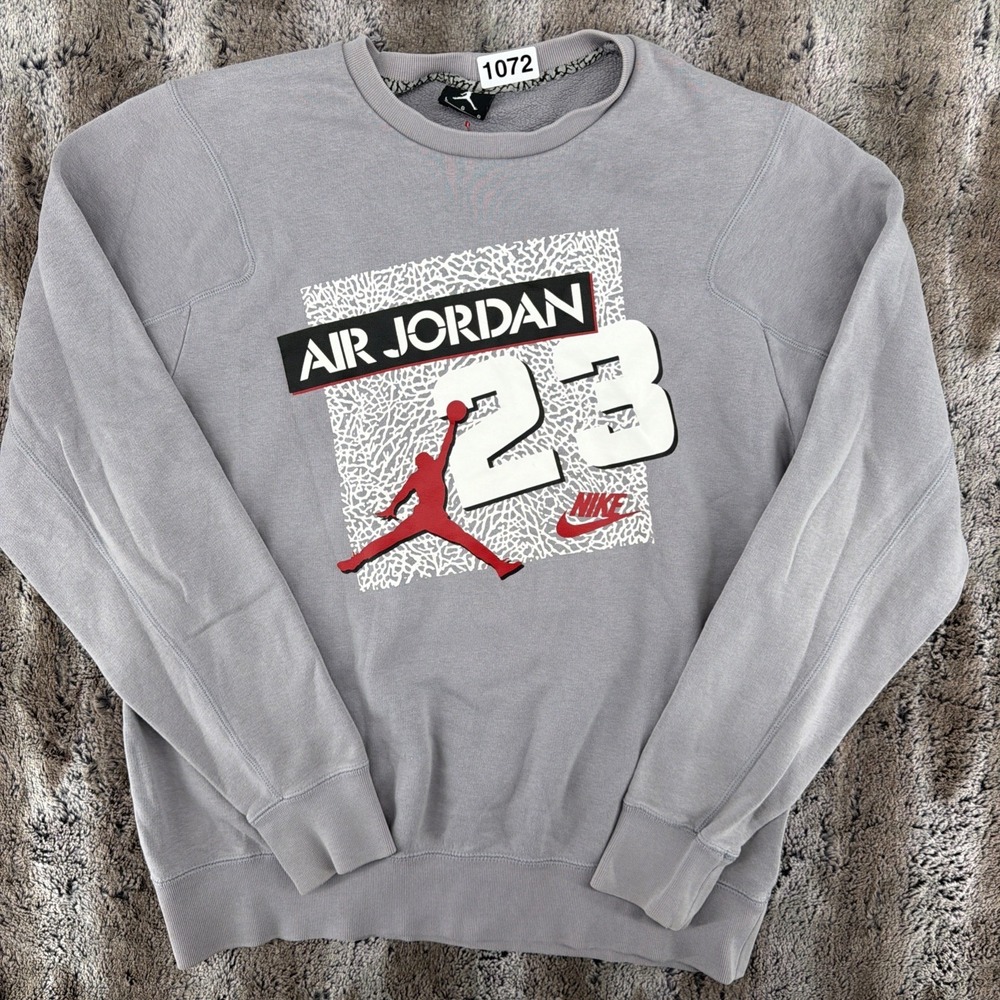 VTG Vintage Nike Jordan Sweatshirt, Gray Pullover, Elephant Print, Men's Large,